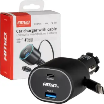 Karikues makine AMiO 04176, 2 dalje USB USB C, Power Delivery, i zi