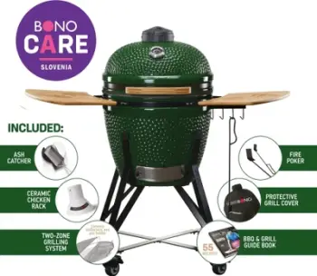 Grill keramik me qymyr Kamado Bono Zalgiris Green, 55cm, i gjelbër