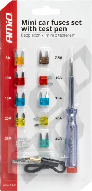 Set sigurimesh MINI për veturë, me tester tensioni, shumëngjyrëshe