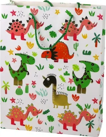 Qese dhuratash Leantoys Dinosaurs Palms, 32x26x10cm, shumëngjyrëshe