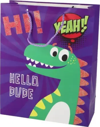 Qese dhuratash Leantoys Purple Gift Bag Dinosaur, 32x26x10cm, vjollcë