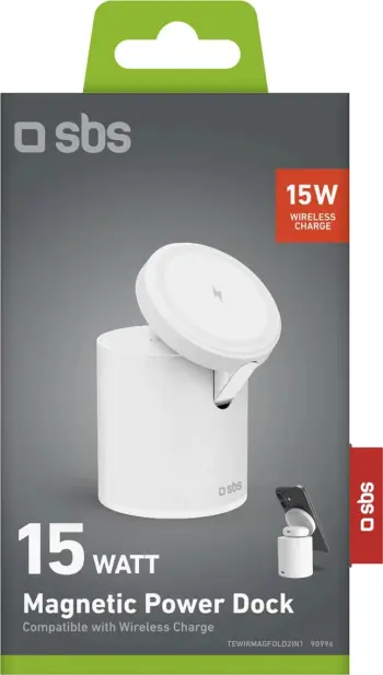 Karikues wireless me mbajtës 2-në-1, SBS, 15 W, USB-C, i bardhë