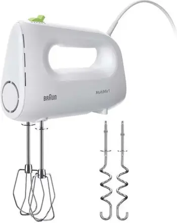 Mikser dore Braun HM1110WH 450 W, 4 shpejtësi + turbo, 2 rrahëse & 2 grepa, i bardhë