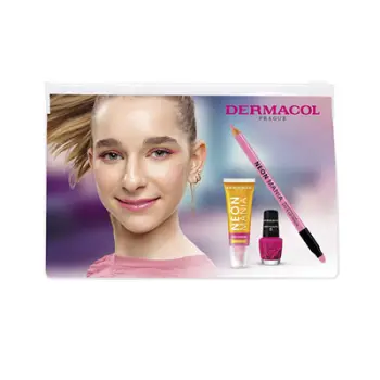 Set kozmetik për femra Dermacol Neon Mania, shkëlqyes për buzë 10 ml + laps për sy dhe buzë 1.1 g + llak për thonj 5 ml