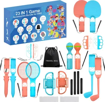 Set aksesorësh lojërash 23-në-1 për Nintendo Switch 2, Hurtel Family Accessory Pack 2, plastikë, portokalli e kaltër, set 23 pjesë