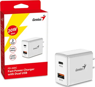 Adapter karikues Genius PD-20AC, 20W, 2 porta USB-C USB-A, i bardhë - 2