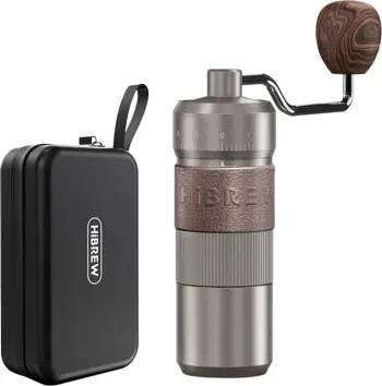 Mulli kafeje manual, HiBREW G4B, rregullim shumë‑niveles i bluarjes, gurë konikë CNC të fortësuar, trup alumini me enë xhami, 450 g, me kasë udhëtimi
