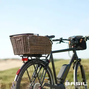 Shportë bagazhi biçiklete Basil Cento Multi System, ratan sintetik, montim MIK Racktime I Rack, kafe