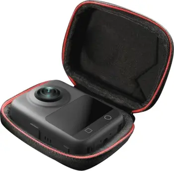 çantë mbrojtëse për kamera 360, Telesin S6-PRC-22-TDJ, kasë PU e fortë, brendësi velvet e butë, rezistente ndaj motit, për DJI Osmo 360, e zezë, me karabinë