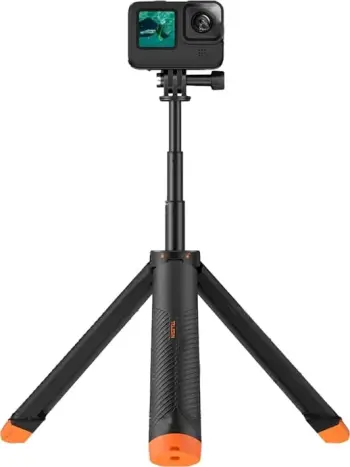 Mbajtës notues + selfie stick teleskopik + triped 4‑në‑1, Telesin S1-TSS-02, 22–61 cm, rezistent ujit 30 m, për kamera sportive deri 200 g, e zezë-portokalli
