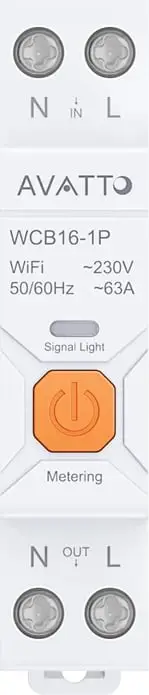 Siguresë inteligente Wi‑Fi me matje energjie, Avatto WCB16-1P, deri 63A, 90–240V AC, Wi‑Fi 2.4GHz, Tuya Smart Life, montim në shinë DIN 1P