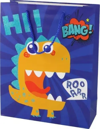 Qese dhuratë Leantoys Blue Dinosaur, 32x26x10cm, blu e errët