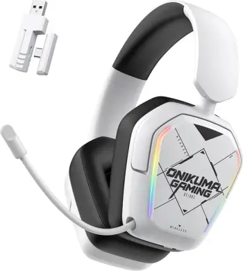 Kufje me mikrofon gaming, ONIKUMA GT883, Bluetooth wireless + dongle USB, LED RGB, on-ear, të bardha