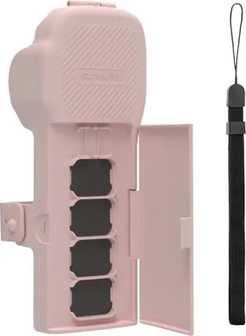 Kuti mbrojtëse për kamera, Sunnylife, OP3-K019, për DJI Osmo Pocket 3, me rrip qafe dhe lanyard, rozë