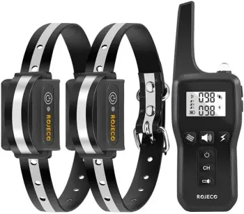 Qafore trajnimi për qen, Rojeco PD529, rreze 1000 m, 3 mënyra (zë/vibrim/impuls), IPX7, bateri jetëgjatë, e zezë, set me 2 qafore