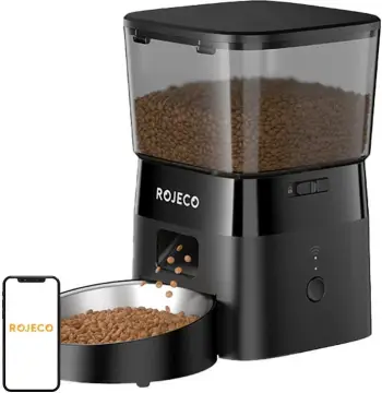 Shpërndarës automatik ushqimi për kafshë Rojeco RWSQ-12 2L Wi‑Fi, tas çelik inox, i zi