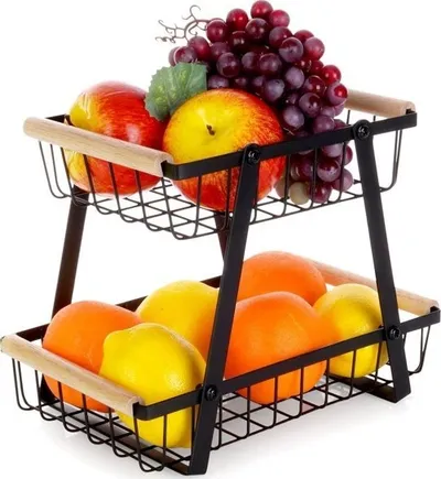 Shportë dy-katëshe për fruta dhe perime Loft, metal, e zezë - 1