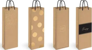 Qese dhurate për shishe Interdruk Bottle Bag Kraft Mix, 13x36x8 cm, dizajn i përzier, kafe