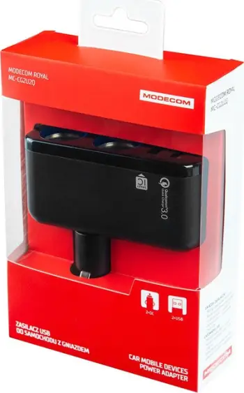 Karikues makinë Modecom Royal ZT-MC-CG2U2Q-11, 2x USB-A, Quick Charge, i zi