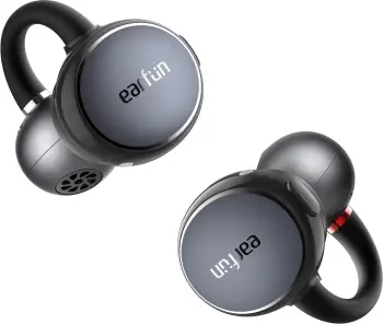 Kufje TWS EarFun Clip CW100G, open-ear clip-on, Bluetooth 6.0 me LDAC, drajvera 10.8mm, IP55, 10h/40h me kuti karikimi, USB-C, të zeza