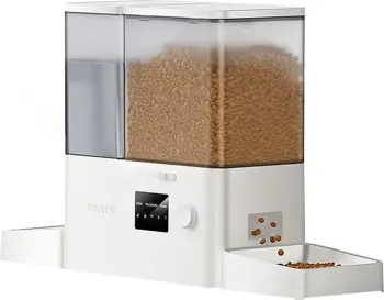 Dispenser ushqimi dhe fontanë uji 2-në-1, Rojeco RYTJWFO-DP, kontroll me aplikacion, rezervuar ushqimi 5 L, rezervuar uji 3.5 L, e bardhë