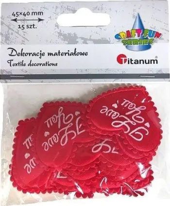 Dekorë tekstili Titanum Hearts I Love You, 15 copë, e kuqe