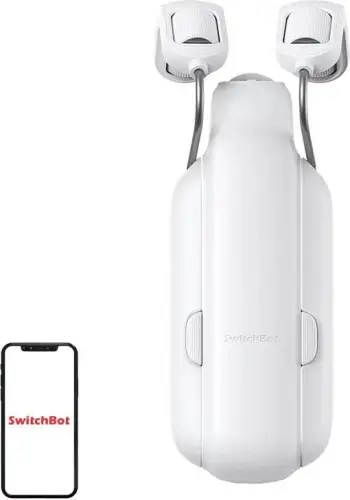 Motor perde SwitchBot Curtain Rod 3, për shufra rrethore Ø15–40 mm dhe U-type, deri 15 kg, Bluetooth (Wi‑Fi me Hub), bateri e rikarikueshme, e bardhë