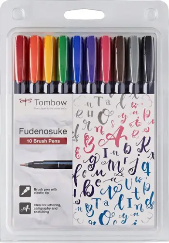 Set stilolapsa brushë Tombow Fudenosuke WS-BH-10P, 10 copa, shumëngjyrësh
