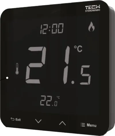 Termostat dhome Tech R-12S, ekran LCD, sensor temperature dhe lagështie, i zi - 1