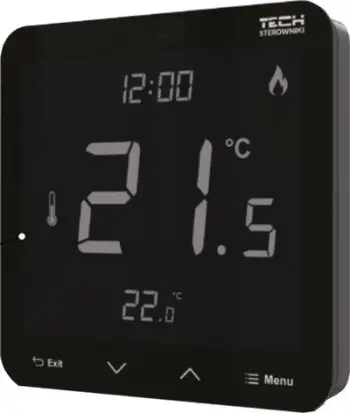 Termostat dhome Tech R-12S, ekran LCD, sensor temperature dhe lagështie, i zi