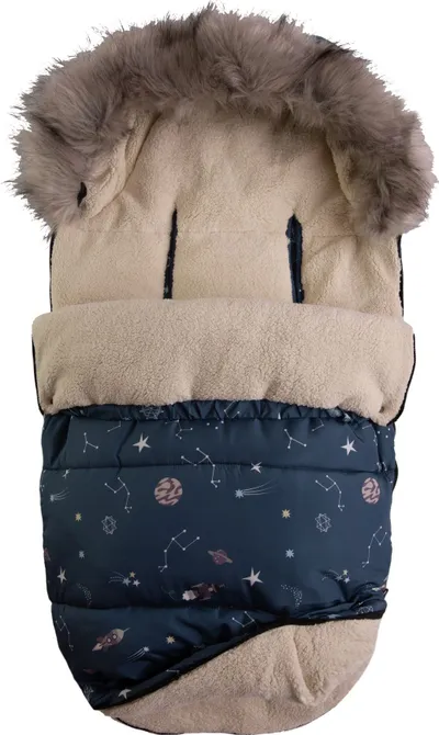 Qese dimërore për karrocë BabyMatex Venus, 100cm, me muff, blu navy me motive kozmike - 1