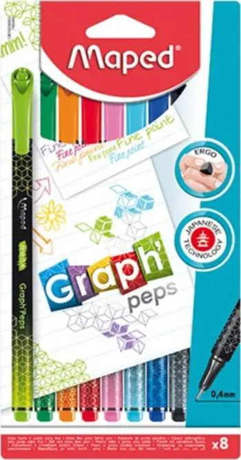 Set stilolapsa fine liner Maped Graph Peps Deco, 0.4mm, 8 ngjyra