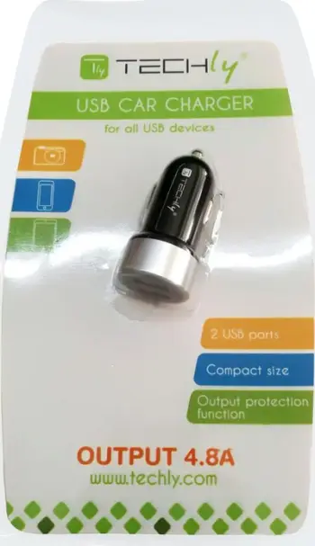 Karikues makine Techly IUSB2-CAR-ADP482, 2x USB A, 4.8A, i zi/i hirtë