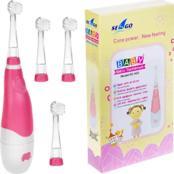 Furçë dhëmbësh sonike për fëmijë SEAGO SG-902, 4 koka, bateri AAA, rozë