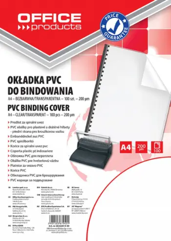Kopertina lidhëse OFFICE PRODUCTS, PVC, A4, 200 mikron, transparente, 100 copë