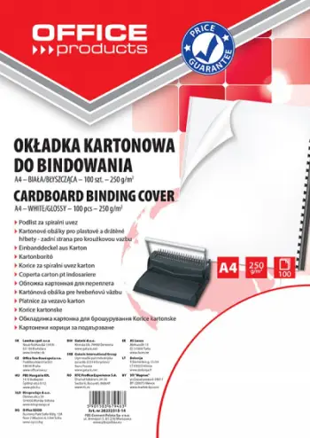 Kopertina për lidhje Office Products 20232515-14, A4, 250gsm, 100 copë, të bardha me shkëlqim