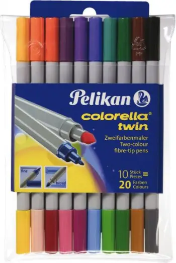 Set stilolapsa me fibër Pelikan Colorella Twin C 304, 10 stilolapsa dyngjyrëshe, 20 ngjyra