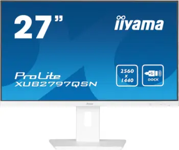 Monitor, iiyama, ProLite XUB2797QSN-W2, 27" QHD 2560x1440 IPS, USB-C dock dhe DisplayPort out, rregullim lartësie 150 mm me pivot, i bardhë