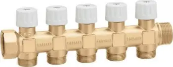 Manifold hidraulik Caleffi 354, 3/4", 5 dalje, me valvul mbyllëse