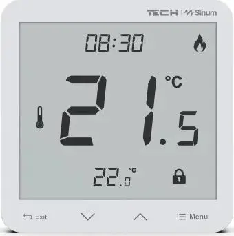 Termostat me kabllo Tech Controllers Sinum R-S3, ekran LCD, modalitet ngrohje ftohje, i bardhë