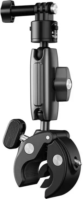 Mbajtëse timoni për kamera sportive, Telesin S3-HBM-001, 360° rrotullim, aliazh alumini, diametër 22–38 mm (me jastëk 9–15 mm), e zezë