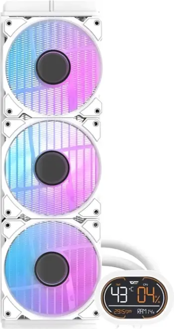 Ftohje me ujë për procesor, Darkflash, DH360D White v2, radiator 360 mm me 3x120 mm PWM, ARGB, ekran i segmentuar, për Intel/AMD, e bardhë