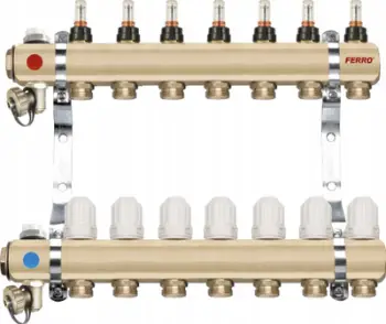 Manifold ngrohjeje Ferro TG.F.ROZ.RZP12S, 12 dalje, valvula termostatike dhe flowmeter