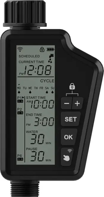 Kontrollues smart Wi‑Fi për ujitje, Avatto SWT60-EU, ekran LCD i madh, Tuya Smart Life, IP65, rrjet 2.4 GHz, dalje 3/4\"