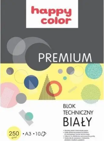 Bllok vizatimi Happy Color Premium, A3, 250g, 10 fletë, i bardhë