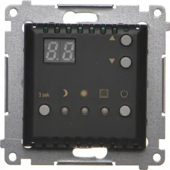 Termostat muri Simon 54, sensor i brendshëm, ekran dixhital, i zi
