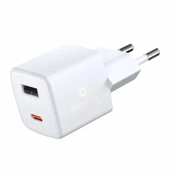 Karikues muri Swissten GaN Mini, 30W Power Delivery, 1x USB C 1x USB, i bardhë
