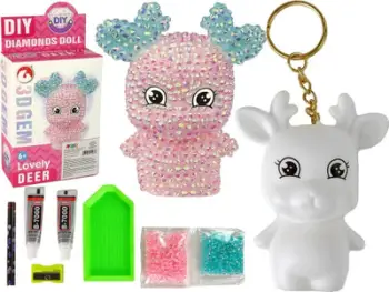 Set kreativ varëse çelësash 3D Diamond Reindeer, DIY, ngjyrë rozë