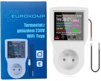 Termostat prizë EUROKOMP E6258, WiFi Tuya, matës energjie, i bardhë