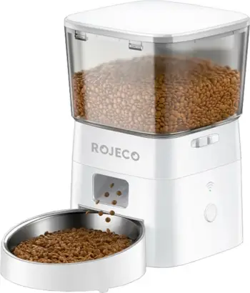 Dispenser ushqimi automatik, Rojeco, RWSQ-12, 2L, Wi‑Fi/Bluetooth, pjatë çeliku inox, e bardhë